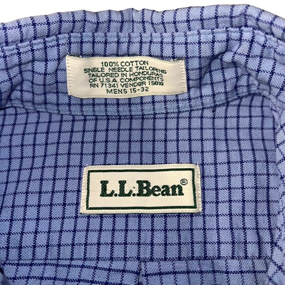 L.L. Bean Men's Dress Shirt 15-32 Blue Checkered Plaid Long Sleeve Button-Up - Picture 6 of 11